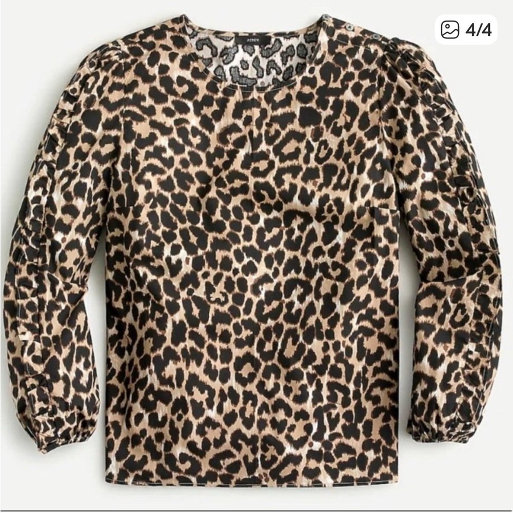 J. Crew Ruffle Sleeve Leopard Print Blouse - Black and Tan M